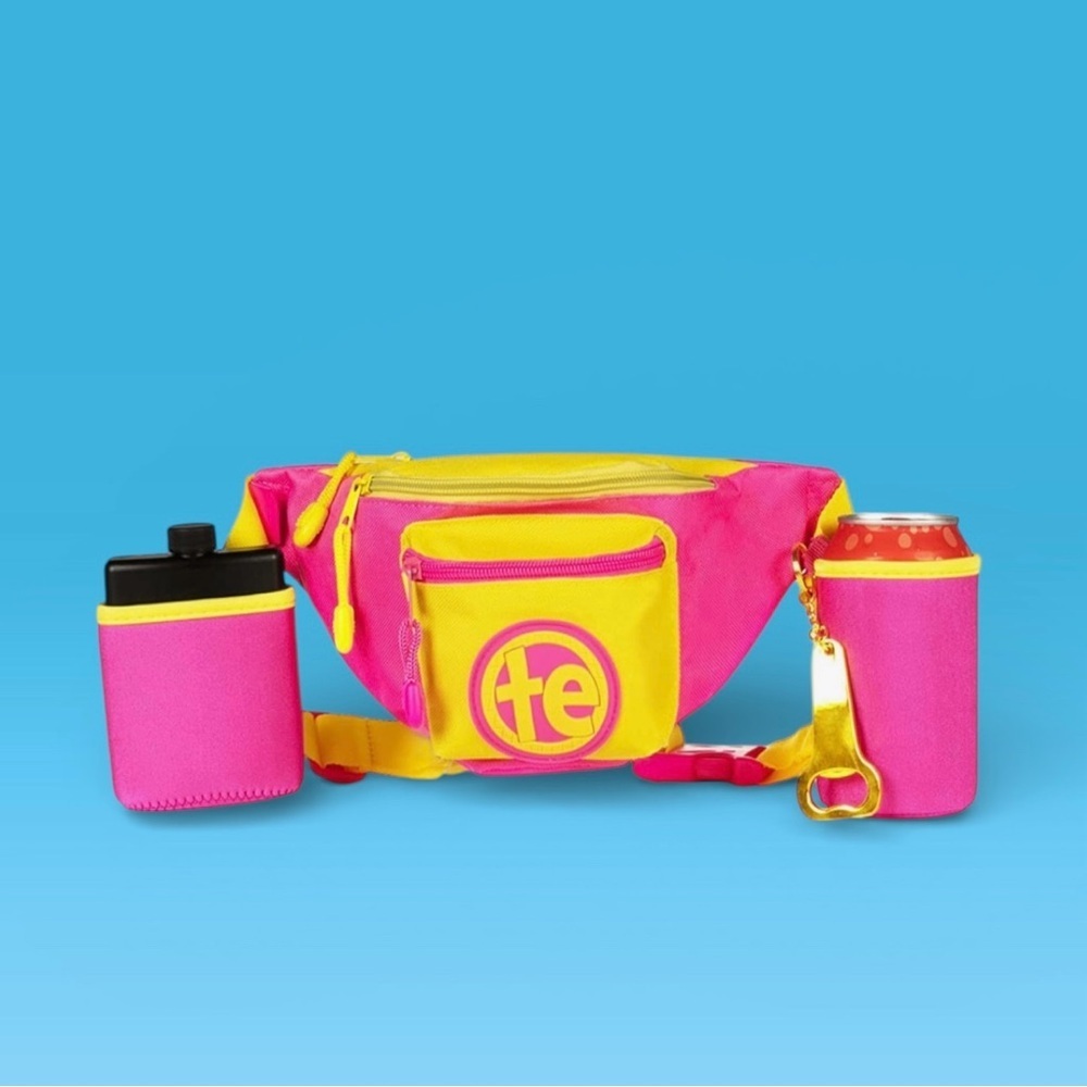 Tipsy Elves Pink Lemonade Neon Fanny Pack w/Drink Holder NWT